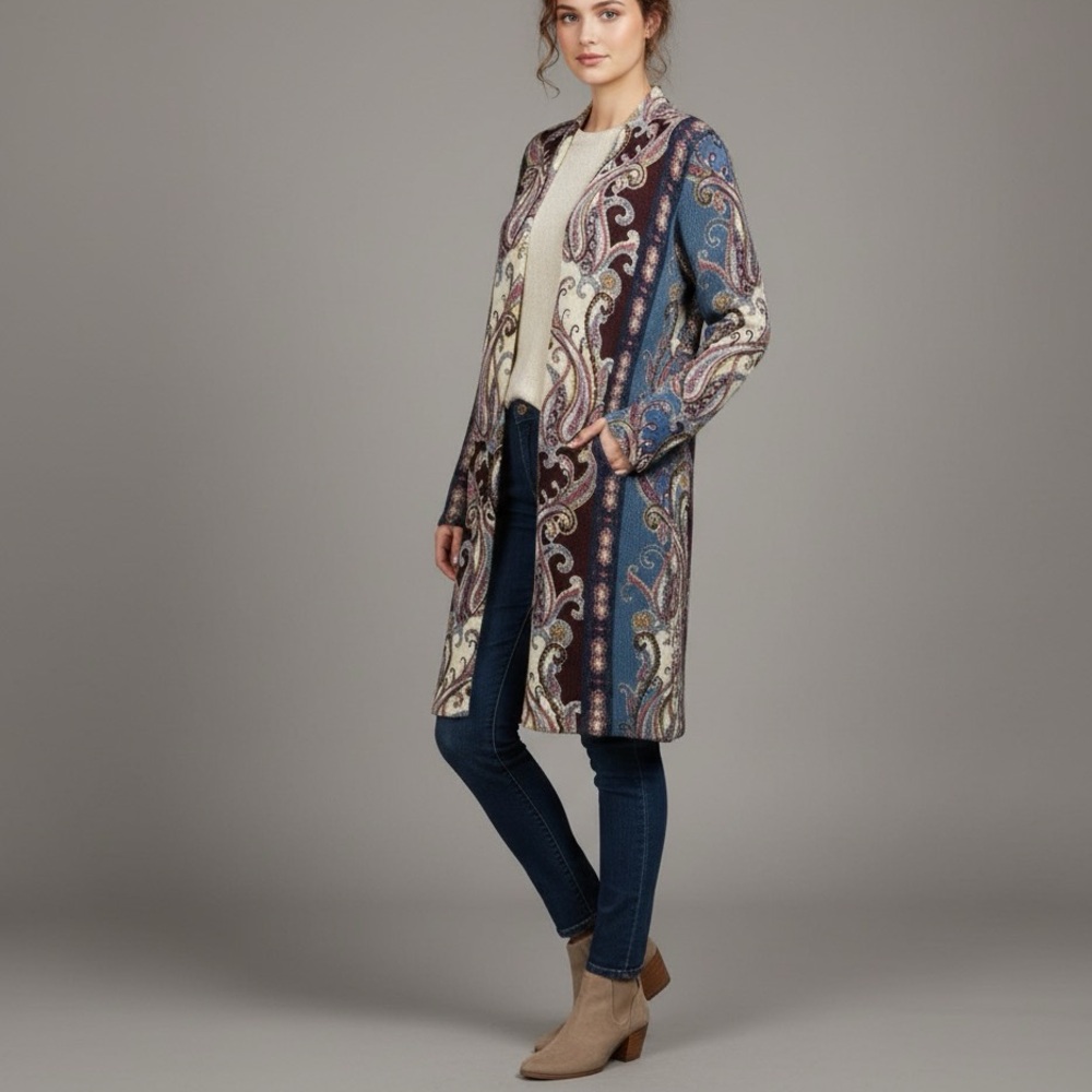 CHICO’s Paisley Open Front Cardigan Sweater Size Medium